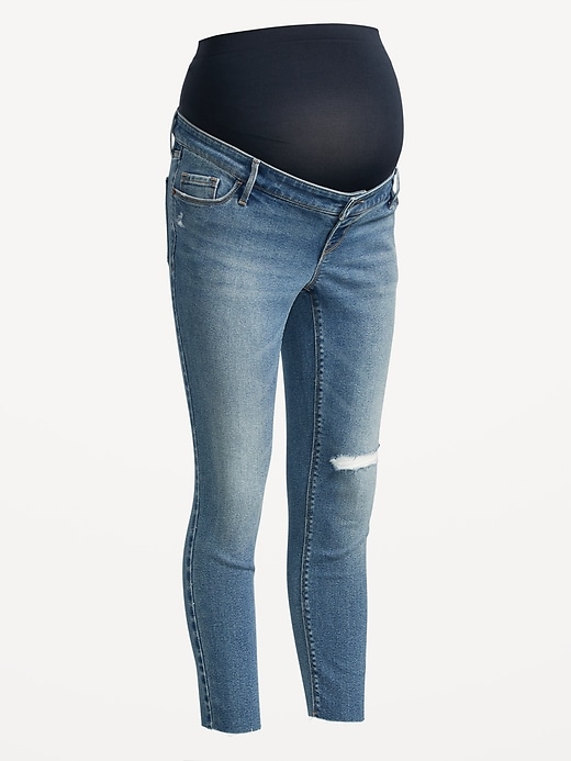 Image number 4 showing, Maternity Premium Full Panel Rockstar Super Skinny Ripped Jeans