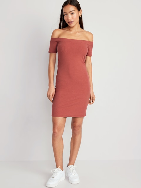 Off-Shoulder Ribbed Mini Dress
