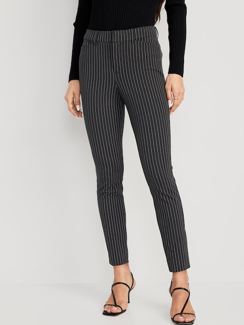 High-Waisted Pixie Skinny Ankle Pants - Gray Pinstripe