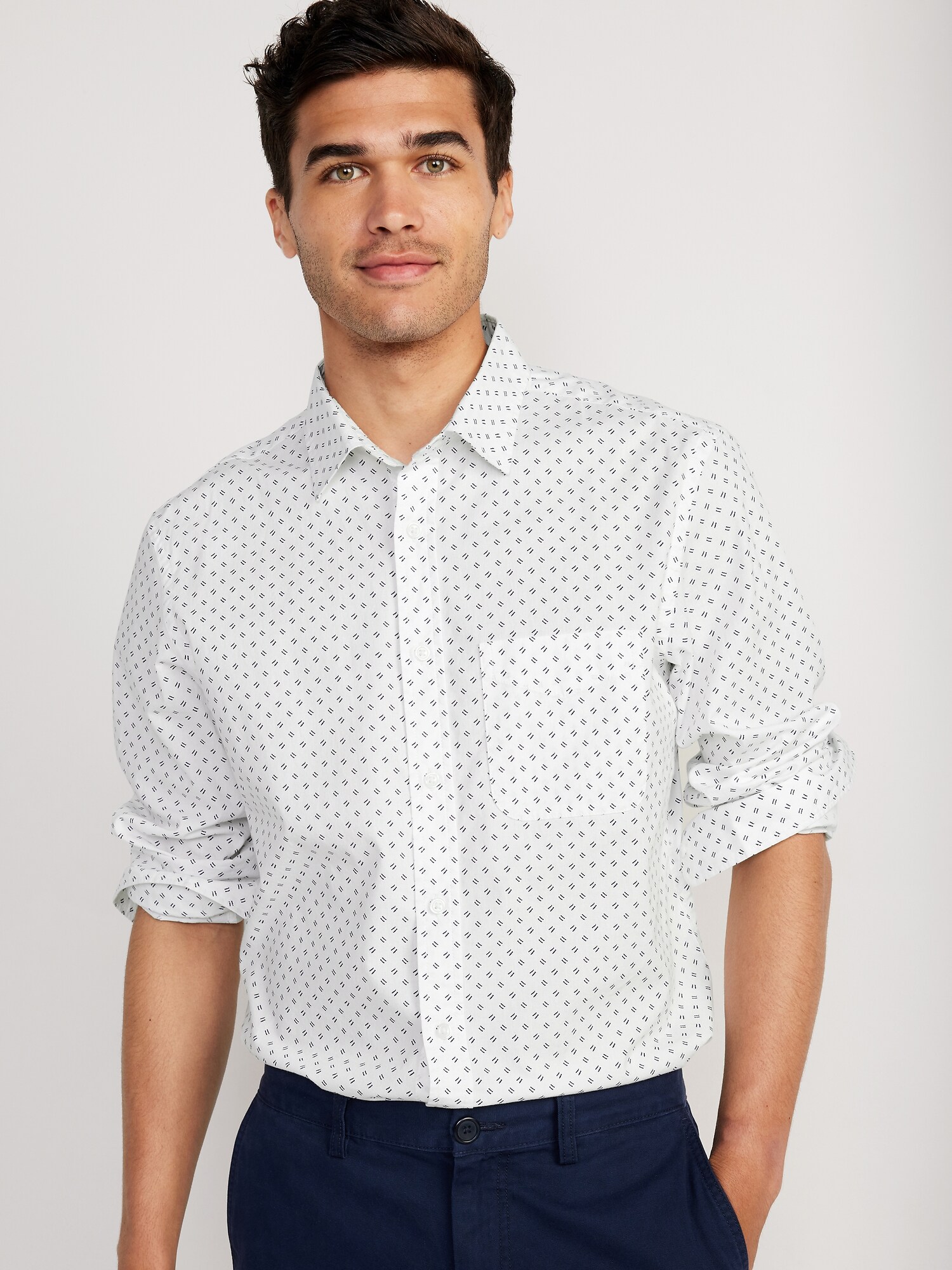 Old Navy Regular-Fit Built-In Flex Everyday Shirt for Men white. 1