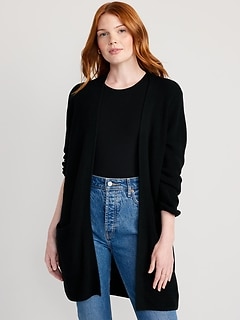 Textured Long-Line Open-Front Sweater for Women