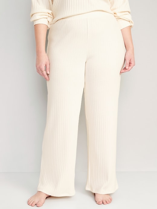 Image number 5 showing, High-Waisted Rib-Knit Wide-Leg Pajama Pants