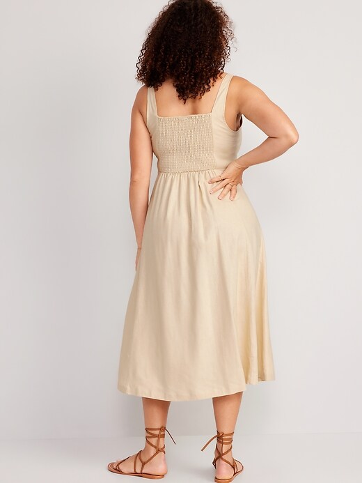 Fit Flare Sleeveless Linen Blend Midi Dress Old Navy