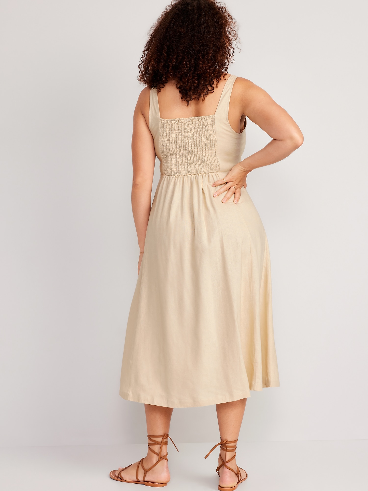 Fit And Flare Sleeveless Linen Blend Midi Dress Old Navy