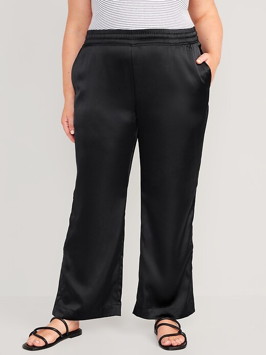 Mid-Rise Wide-Leg Satin Track Pants | Old Navy