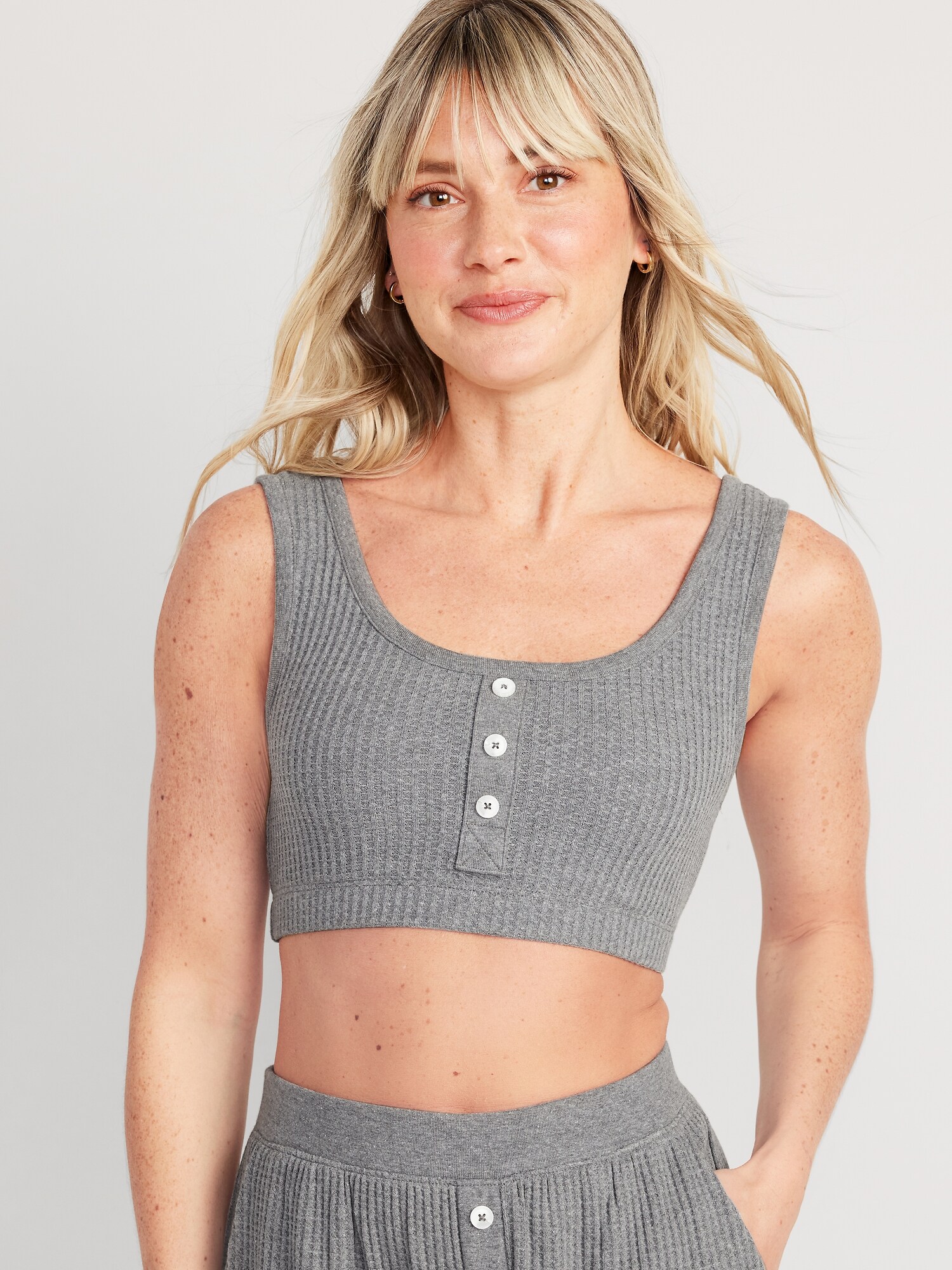 Old Navy Waffle-Knit Pajama Cami Bralette Top for Women gray. 1