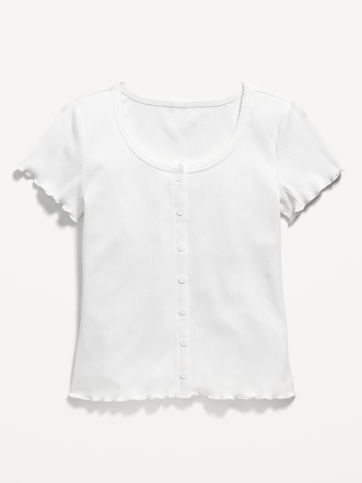 Voir une image plus grande du produit 1 de 2. T-shirt boutonné devant en tricot côtelé à bordure ondulée pour Fille