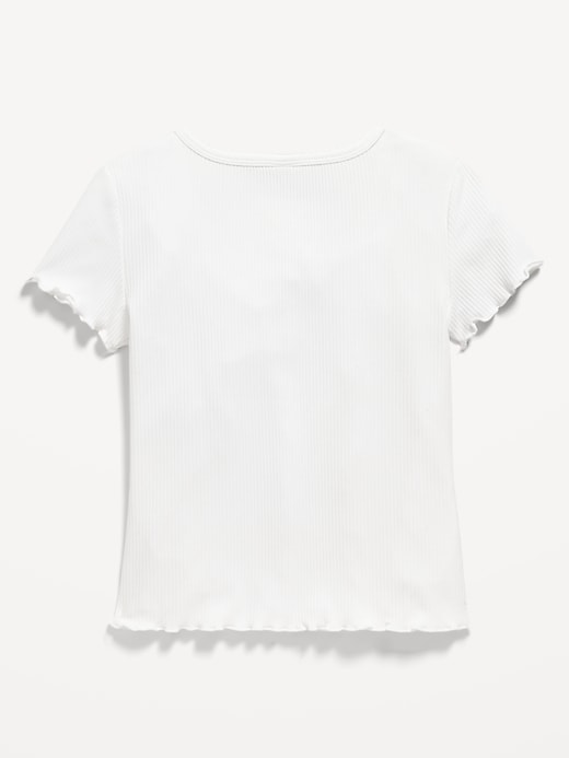 Voir une image plus grande du produit 2 de 2. T-shirt boutonné devant en tricot côtelé à bordure ondulée pour Fille