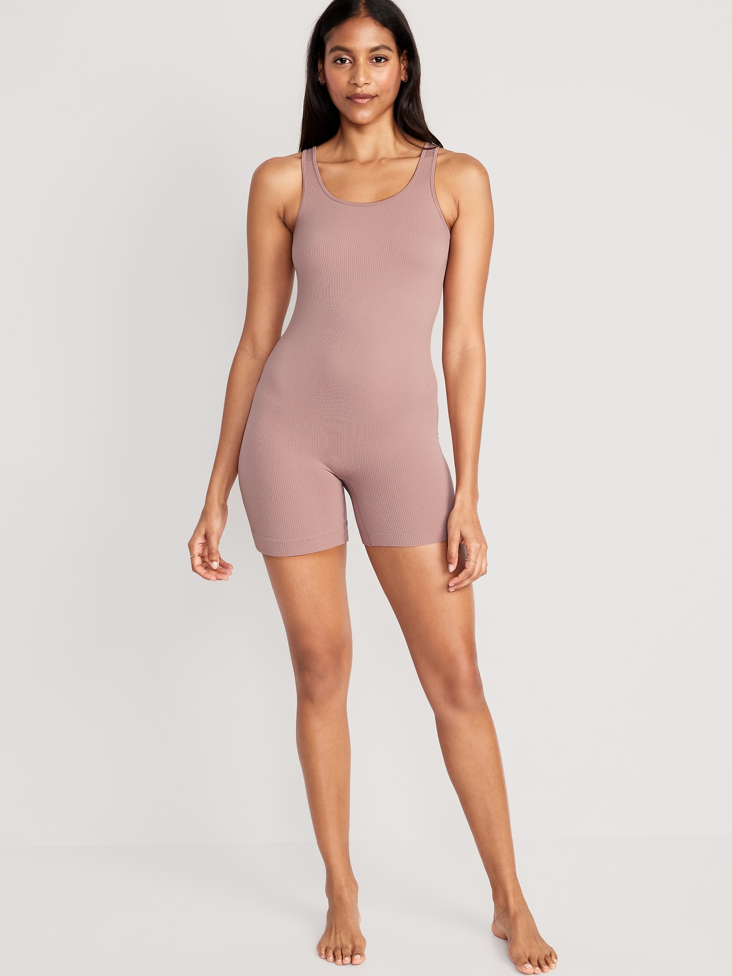 Old Navy Seamless Rib-Knit Bodysuit for Women -- 6-inch inseam pink. 1
