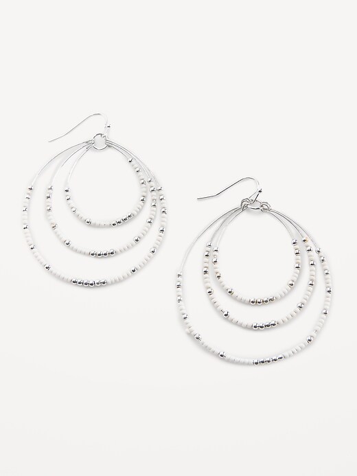 View large product image 1 of 1. Silver-Plated Triple-Rung Beaded Hoop Earrings