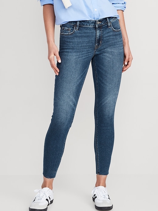Image number 1 showing, Mid-Rise Rockstar Super-Skinny Cut-Off Ankle Jeans for Women