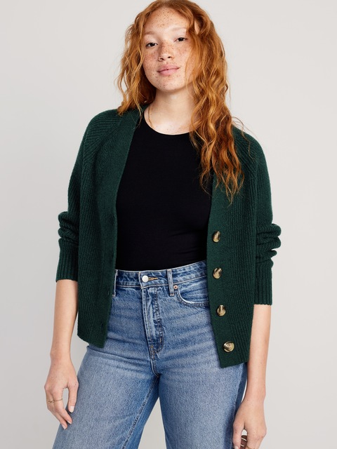 Shaker-Stitch Cardigan Sweater
