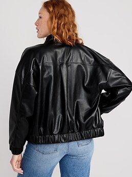ASOS DESIGN washed faux leather bomber jacket in black