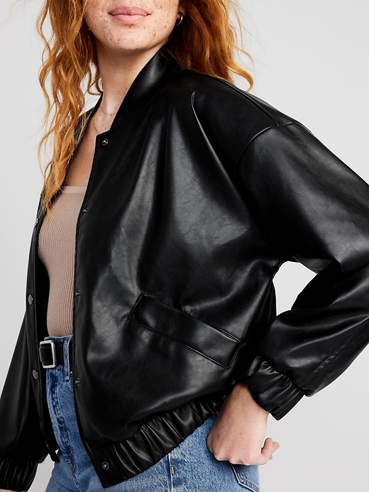 Image number 4 showing, Faux-Leather Bomber Jacket