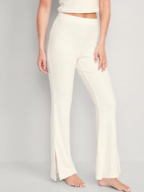 High-Waisted Rib-Knit Split Flare Lounge Pants