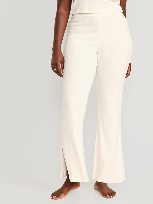 Image number 5 showing, High-Waisted Rib-Knit Split Flare Lounge Pants