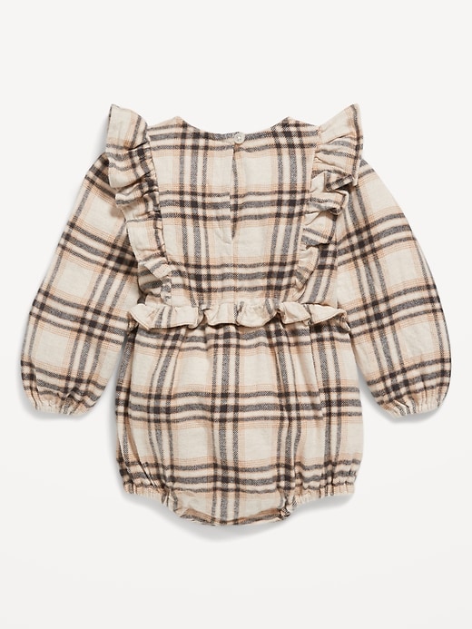View large product image 2 of 2. Long-Sleeve Ruffle-Trim Plaid One-Piece Romper for Baby