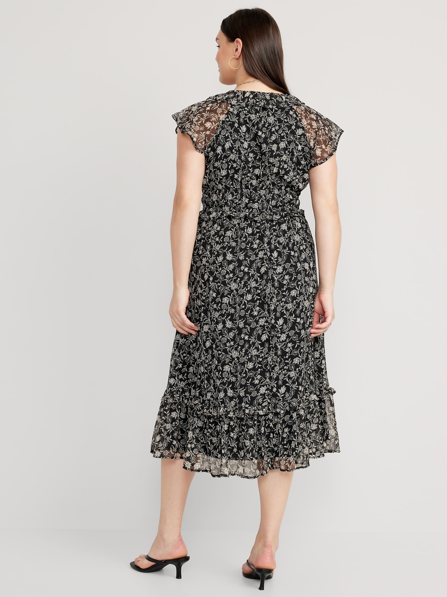 Waist-Defined Flutter-Sleeve Midi Dress | Old Navy