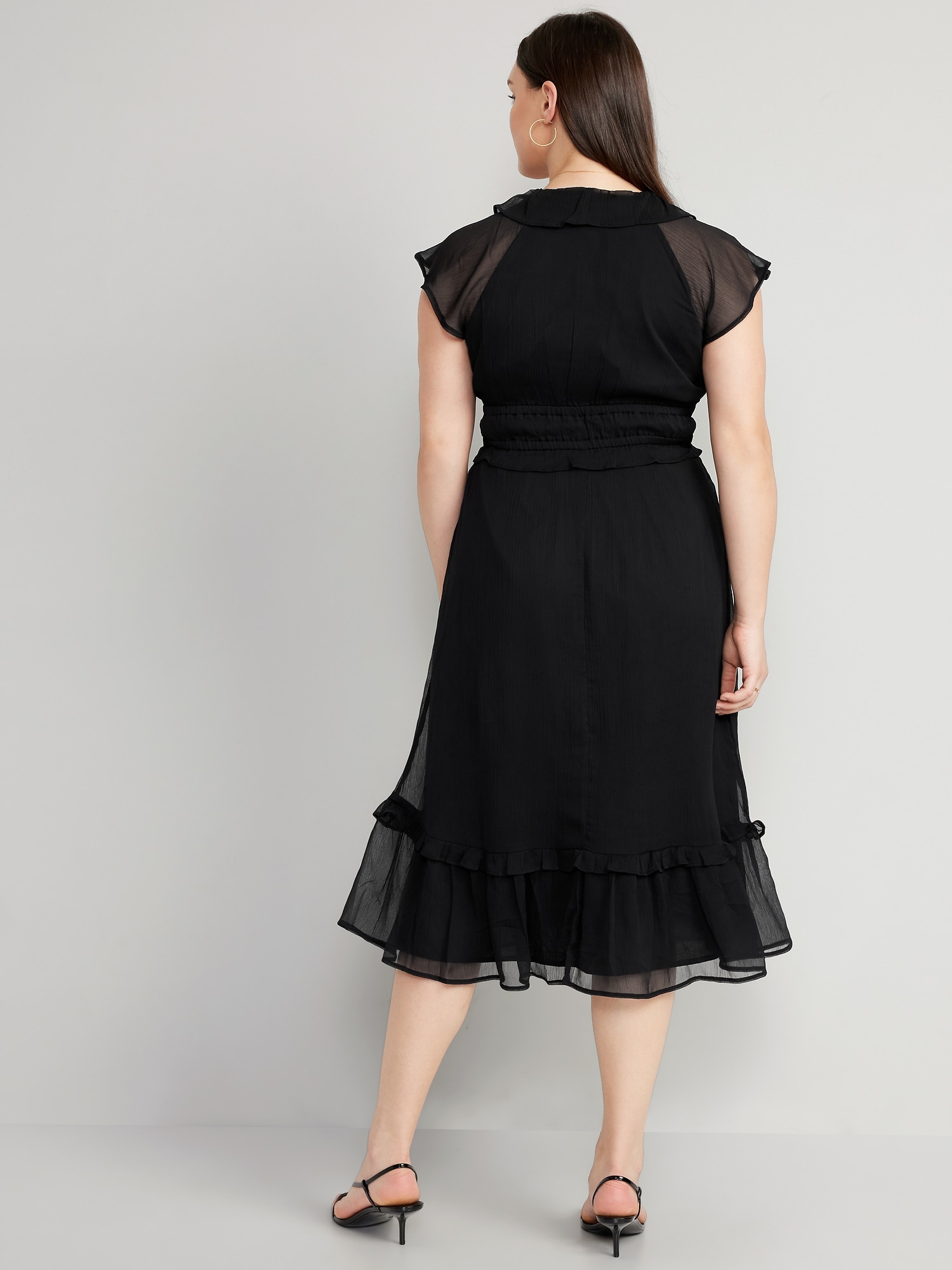 Waist-Defined Flutter-Sleeve Midi Dress | Old Navy