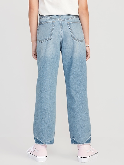 Voir une image plus grande du produit 2 de 5. Jean coupe droite détendue à taille haute et ourlet effiloché non extensible pour Fille