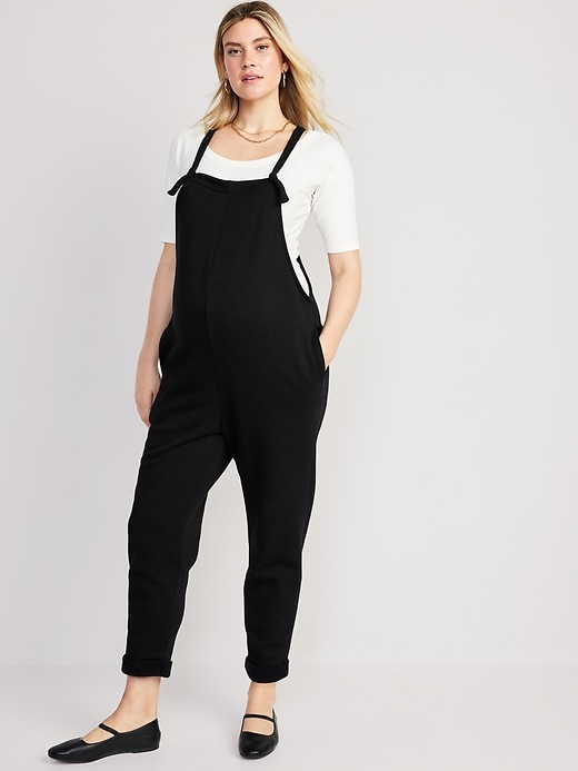 View large product image 1 of 2. Maternity Knotted-Strap Fleece Overalls