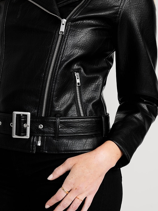 Faux Leather Belted Biker Jacket Old Navy