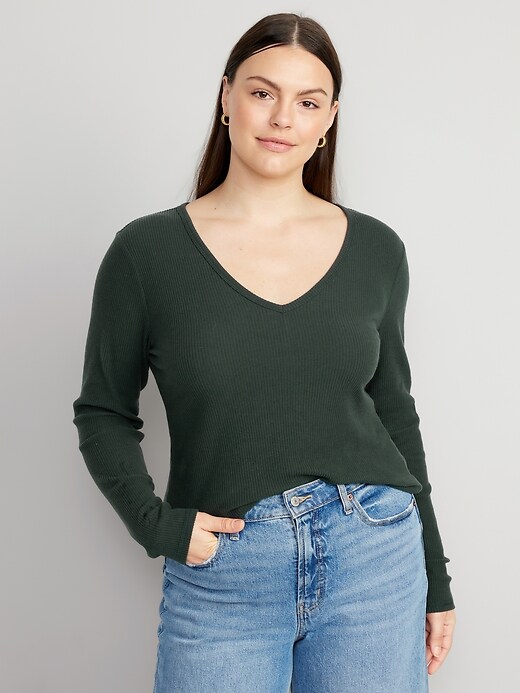 Plush Long-Sleeve V-Neck T-Shirt