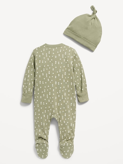 Image number 2 showing, Unisex Sleep & Play 2-Way-Zip Footed One-Piece and Beanie Layette Set for Baby