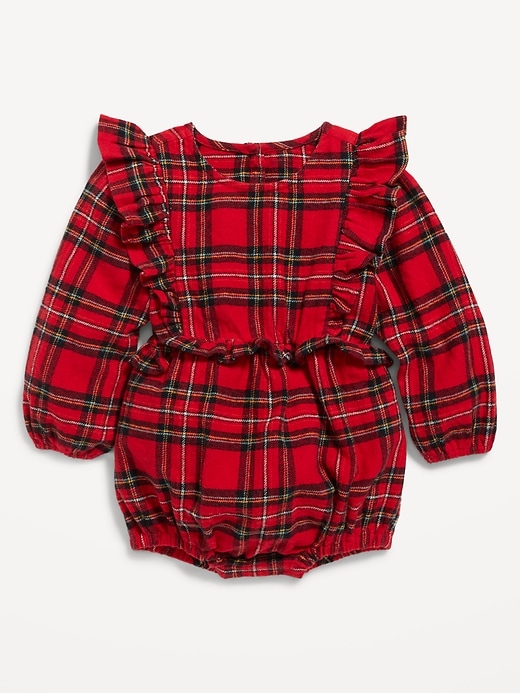 Image number 1 showing, Long-Sleeve Ruffle-Trim Plaid One-Piece Romper for Baby