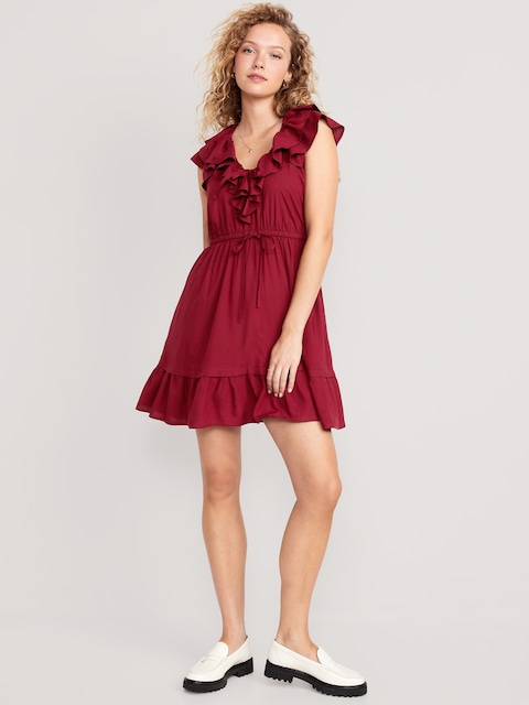 Robe courte à bordure à volants et à taille définie pour Femme