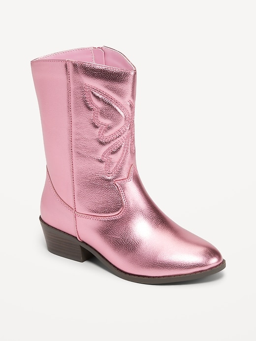 View large product image 1 of 5. Shiny Metallic Embroidered Western Boots for Girls