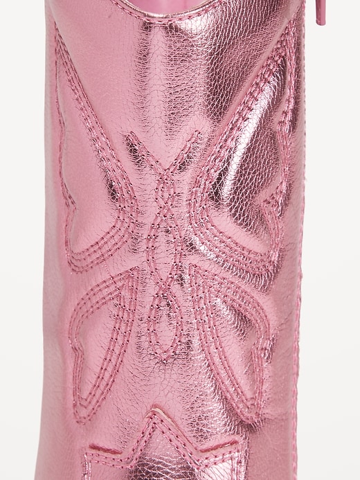 View large product image 2 of 5. Shiny Metallic Embroidered Western Boots for Girls
