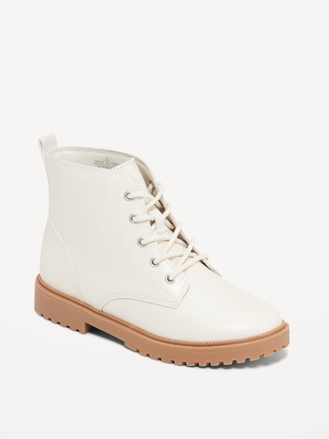 Faux-Leather Lace-Up Combat Boots for Girls