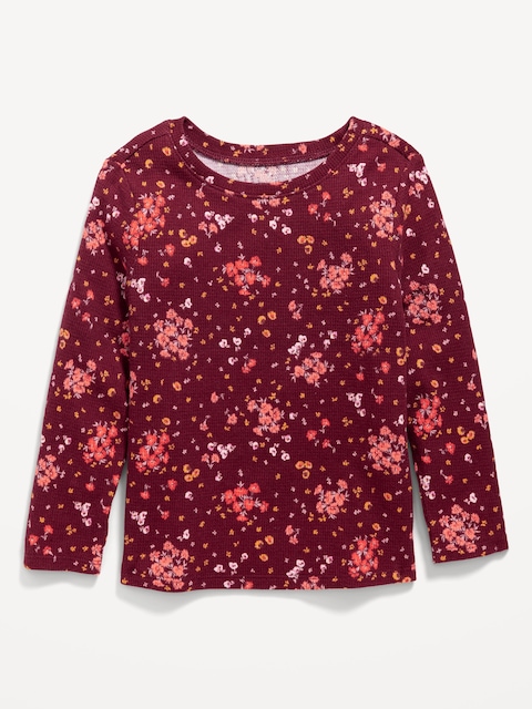 Printed Long-Sleeve Thermal-Knit T-Shirt for Toddler Girls
