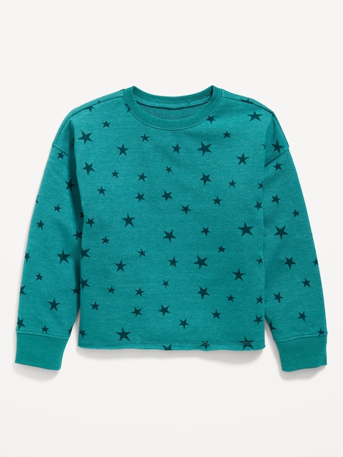 Vintage Printed Slouchy Crew-Neck Sweatshirt for Girls