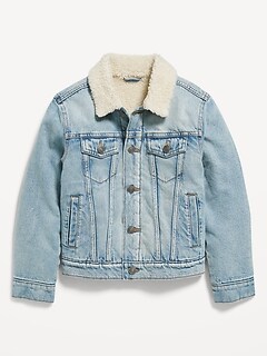 Gender-Neutral Sherpa-Lined Non-Stretch Jean Jacket for Kids