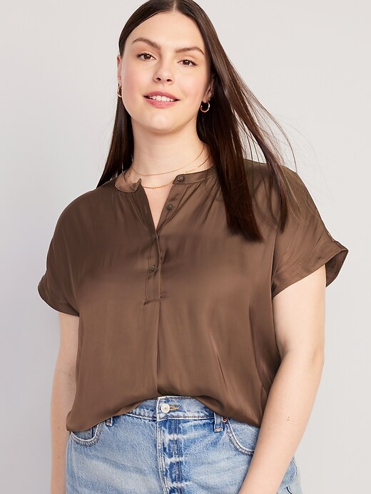 Image number 5 showing, Dolman-Sleeve Satin Shirt