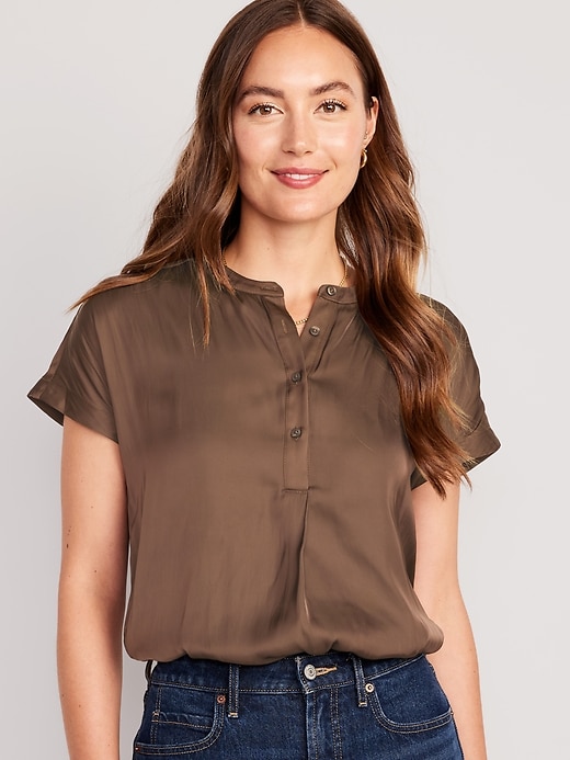 Image number 1 showing, Dolman-Sleeve Satin Shirt