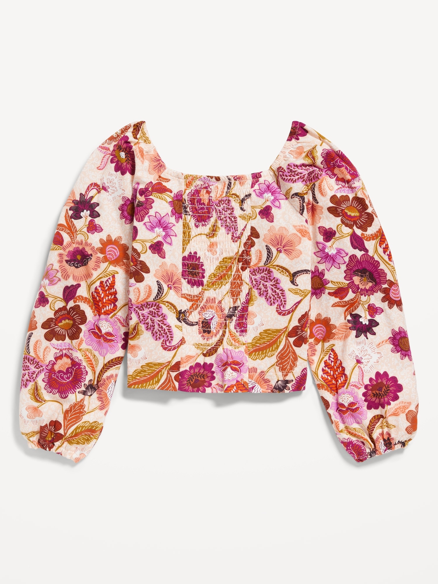 By Together Women's Floral Print Smocked Long Sleeve Crop Top