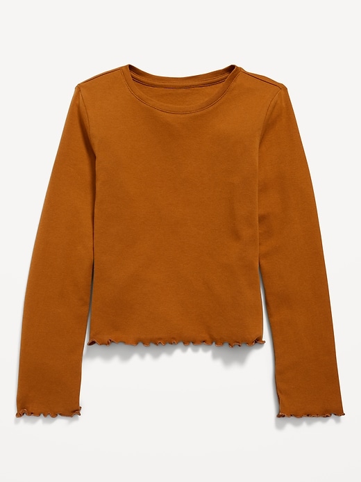 Long Sleeve Rib Knit Lettuce Edge T Shirt for Girls