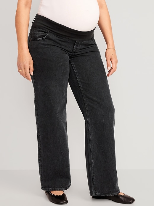 Image number 1 showing, Maternity Front-Low Panel Wide-Leg Jeans