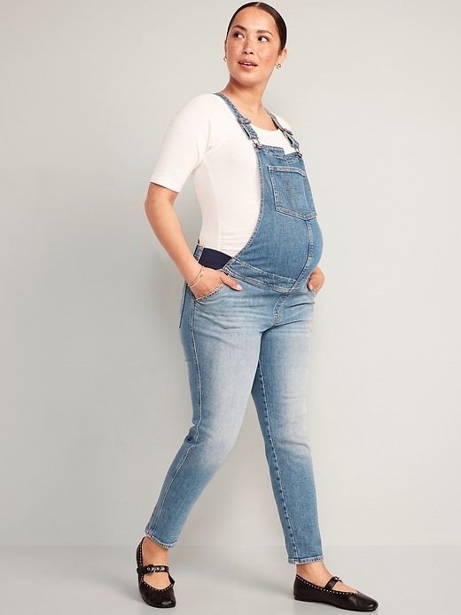 Image number 1 showing, Maternity Side-Panel OG Straight Jean Overalls