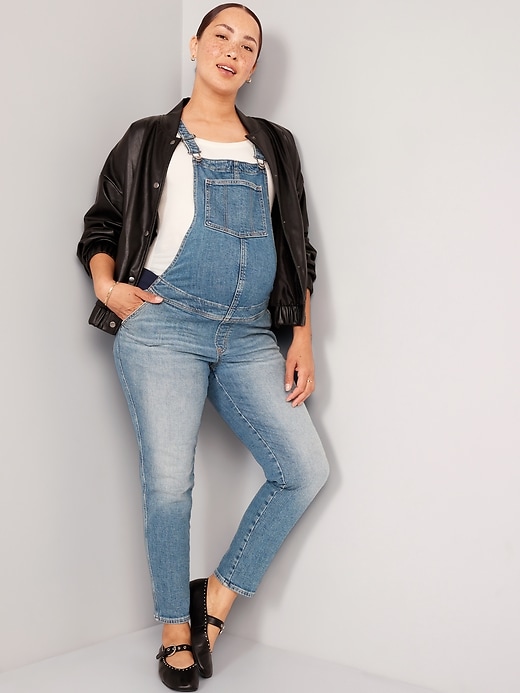 Image number 3 showing, Maternity Side-Panel OG Straight Jean Overalls