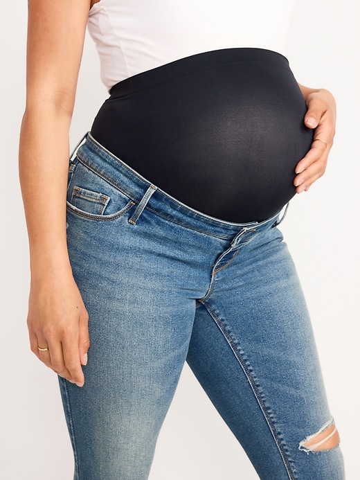 Image number 5 showing, Maternity Premium Full Panel Rockstar Super Skinny Ripped Jeans