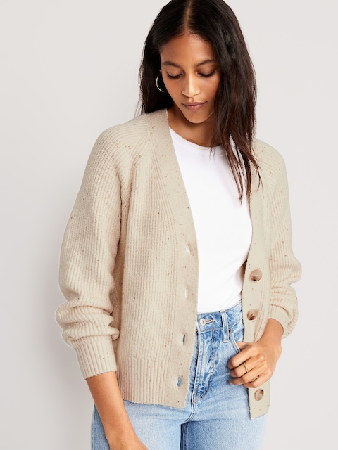Shaker-Stitch Cardigan Sweater