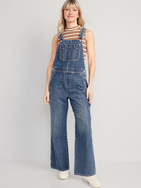 Baggy Wide-Leg Jean Overalls