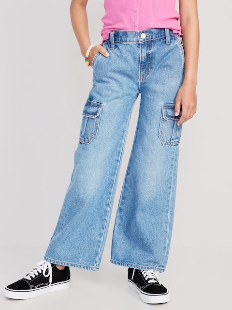 High-Waisted Baggy Wide-Leg Cargo Jeans for Girls