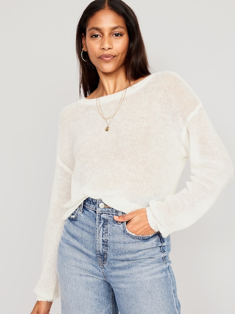 Sheer Boat-Neck Sweater