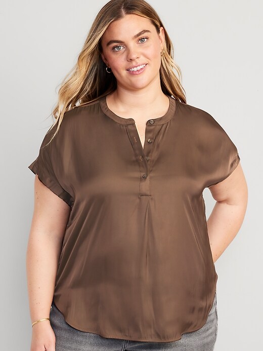 Image number 7 showing, Dolman-Sleeve Satin Shirt