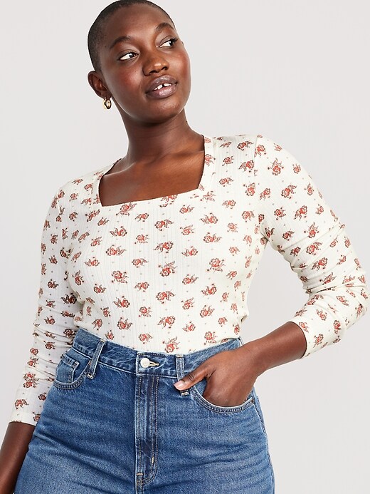Fitted Square-Neck Rib-Knit T-Shirt | Old Navy